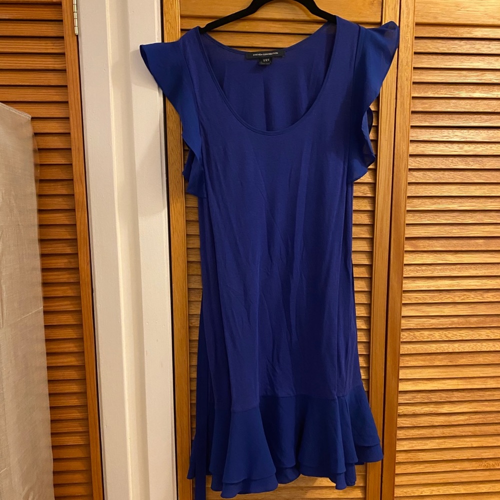 Flirty blue flounce sleeve dress